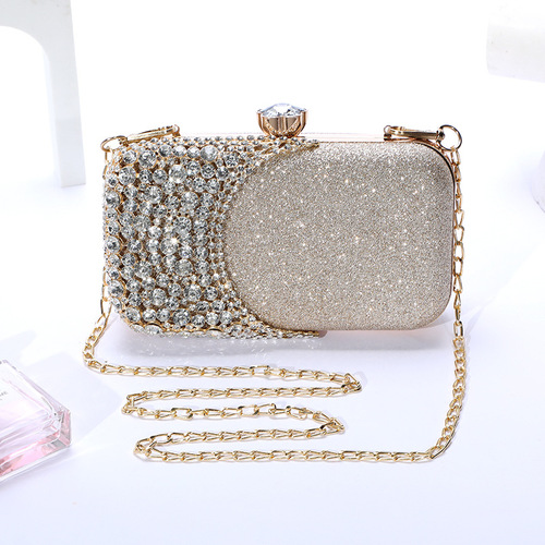 Internet celebrity diamond-encrusted evening bag, women's clutch dress bag, sparkling lady's banquet cheongsam handbag, cosmetic bag
