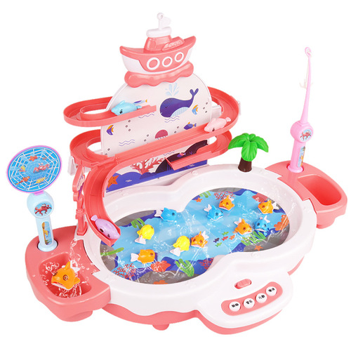 Children's multifunctional electric magnetic levitation track fishing platform educational magnetic music rotating fishing plate water toy