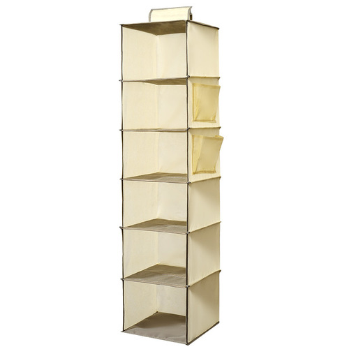 Bamboo multi-layer wardrobe storage hanging bag, washable foldable clothing storage bag, categorized organization hanging storage bag