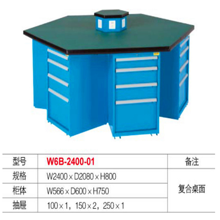 六角钳工台 6柜实训工作台 复合台面钢板榉木板不锈钢包边可设计