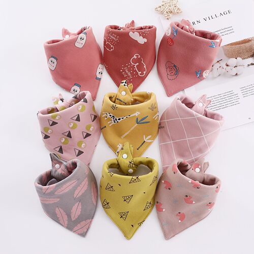 Baby cotton triangular towel mouth towel soft multi-flower bib bib snap button triangle towel retro color triangle towel