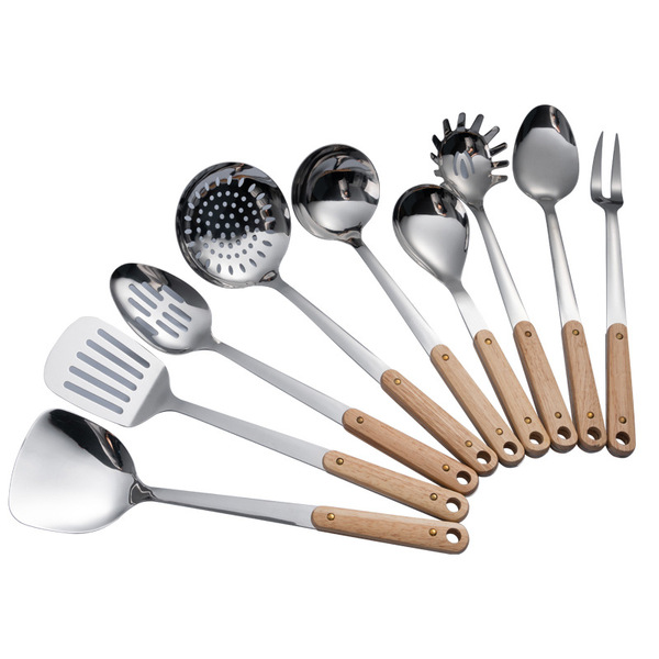 Stainless steel spatula 304 Kitchenware set Household wooden handle…