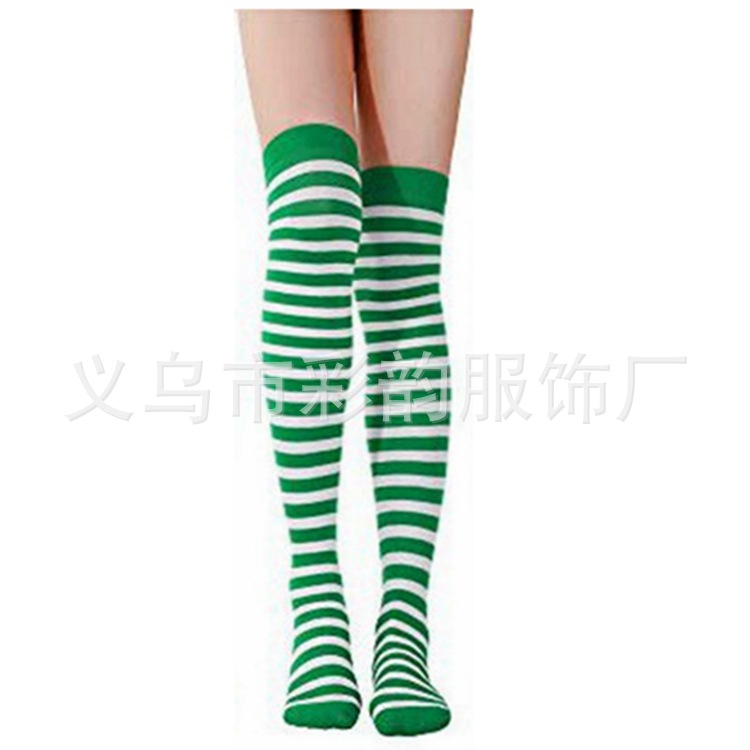 Ventas calientes de medias rayadas irlandesas trébol sobre rodillas medias verdes San Patricio calcetines