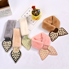 Korean-style Children's Cute Knitted Polka-Dot Patchwork Plush Neckerchief – Autumn/Winter Unisex Kids' Round-Point Warm Fuzzy Scarf