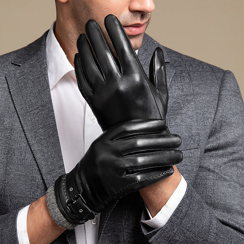 Genuine Leather Gloves Men's Autumn and Winter Velvet Warm Thickened Driving Ride Business Gift Top Layer Sheepskin Gloves