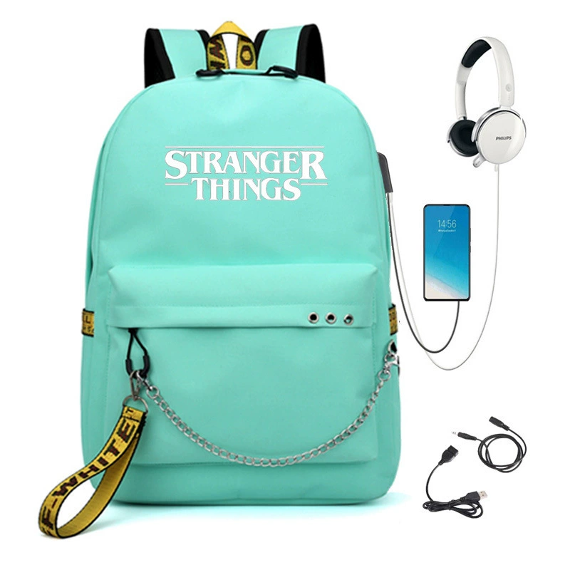 Рюкзак (Stranger Things) школьная сумка — USB-порт, железная цепь и лента, размер один