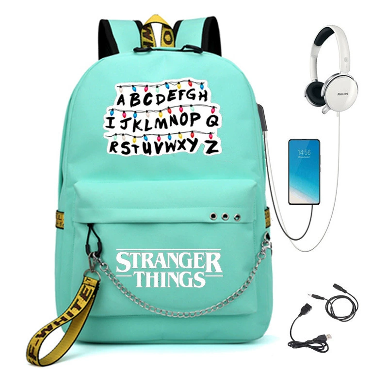 Рюкзак (Stranger Things) школьная сумка — USB-порт, железная цепь и лента, размер один