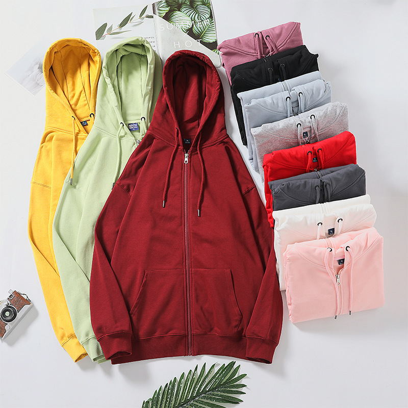 Solid Color Hooded Zipper Cardigan Sweatshirt Customized Work Clothes Shoulder Loose Loose terry Coat Class Clothes Printed LOGO Solid Color Hooded Zipper Cardigan Sweatshirt Customized Work Clothes Shoulder Loose Loose terry Coat Class Clothes Printed LOGO