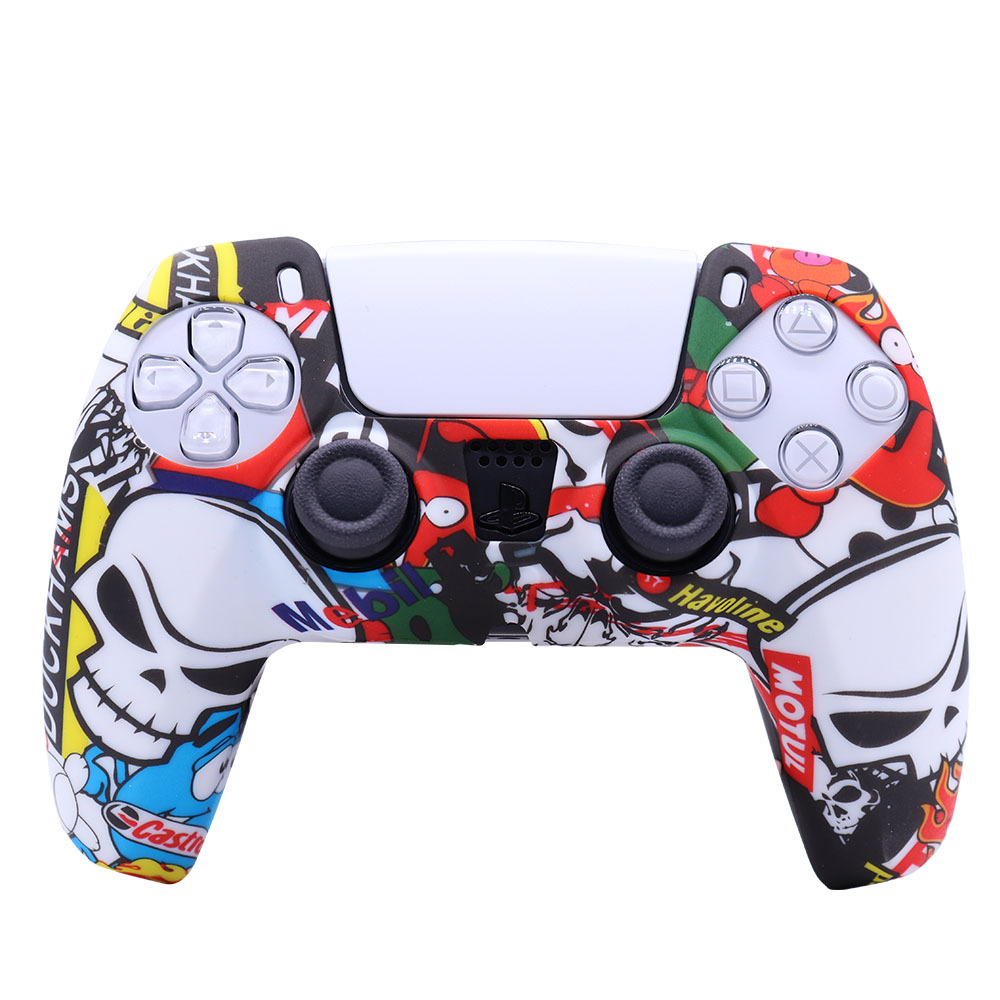 PS5 funda de silicona GamePad funda de silicona camuflaje marca de agua funda protectora aceite spray sensación acuarela caso PS5 Accesorios