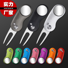 现货高尔夫用品果岭叉球叉铝柄不锈钢弹簧金属配件草坪修复工具