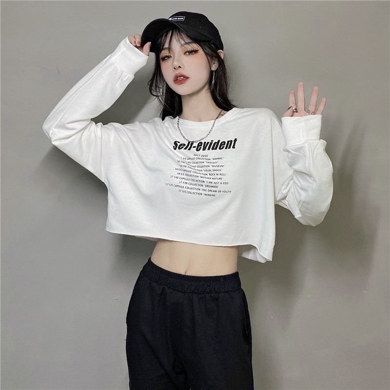 辣妹设计感短款卫衣女早秋新款百搭宽松小心机高腰露脐装小众上衣