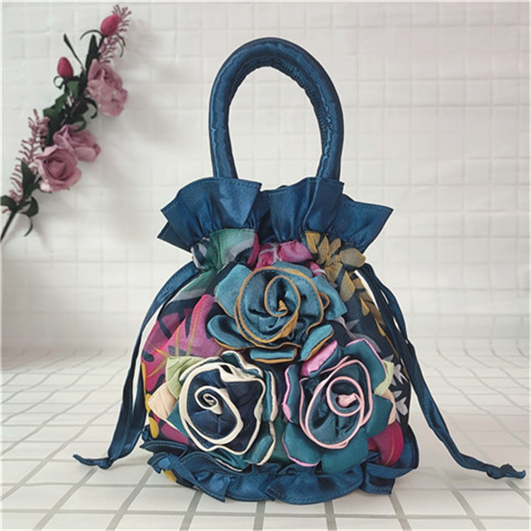 Bolso del teléfono móvil bolso de flores de encaje estilo étnico cubo cordón bolsa de tela bolso de las mujeres bolso de noche bolso hanfu hecho a mano