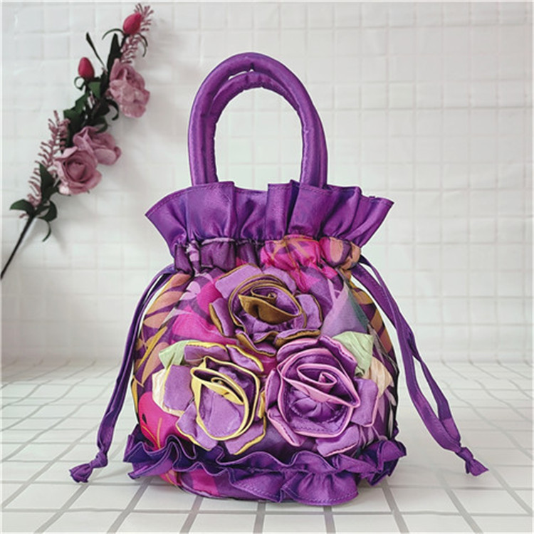 Bolso del teléfono móvil bolso de flores de encaje estilo étnico cubo cordón bolsa de tela bolso de las mujeres bolso de noche bolso hanfu hecho a mano