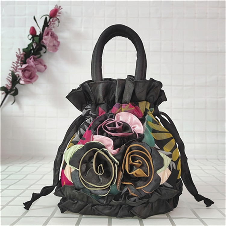 Bolso del teléfono móvil bolso de flores de encaje estilo étnico cubo cordón bolsa de tela bolso de las mujeres bolso de noche bolso hanfu hecho a mano