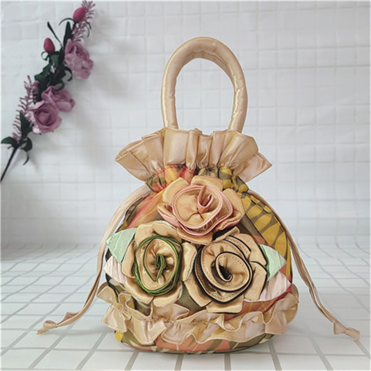 Bolso del teléfono móvil bolso de flores de encaje estilo étnico cubo cordón bolsa de tela bolso de las mujeres bolso de noche bolso hanfu hecho a mano