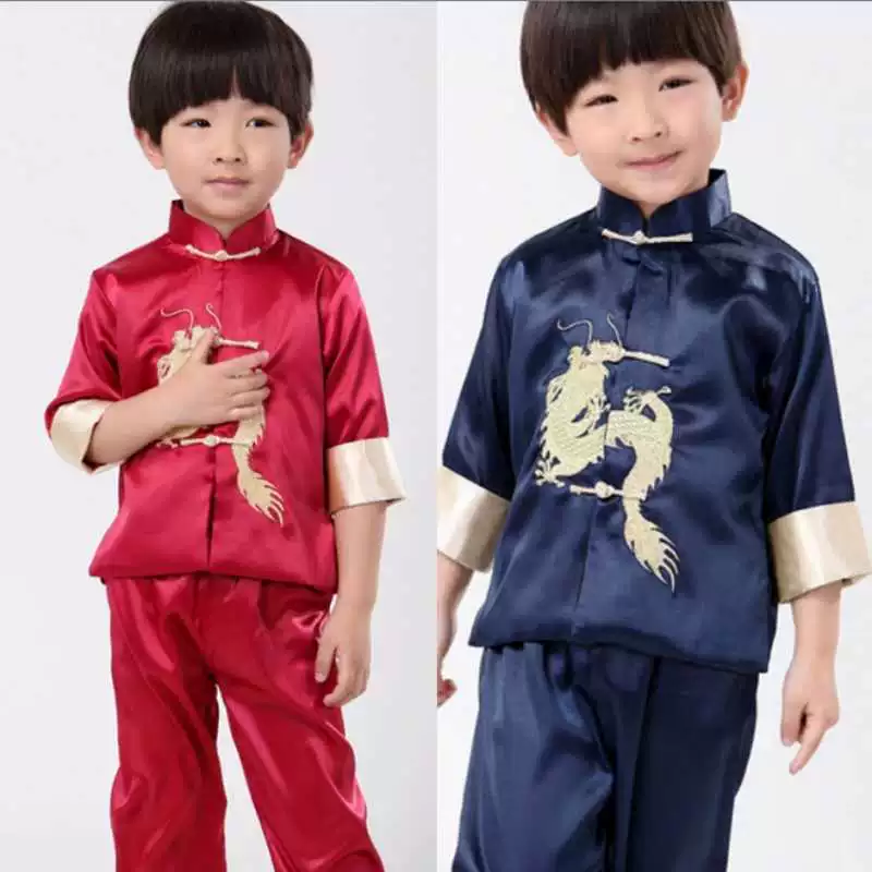 Летний костюм Тан для мальчиков, средний и крупный детский костюм Тан для мальчиков, костюм с двойным драконом в китайском стиле, костюм для выступлений на Новый год