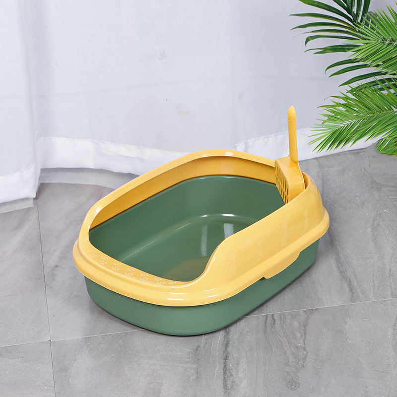 Caja de Arena para Gatos Semicerrada Anti-Salpicaduras de Estilo Casero, Ovalada con Pala para Arena, Baño para Gatos Pequeño de Doble Capa, Artículos para Mascotas