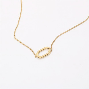 ins Trendy Korean-style European and American-style Titanium Steel Gold Plated Irregular Geometric Oval Shaped Disc Necklace Clavicle Chain