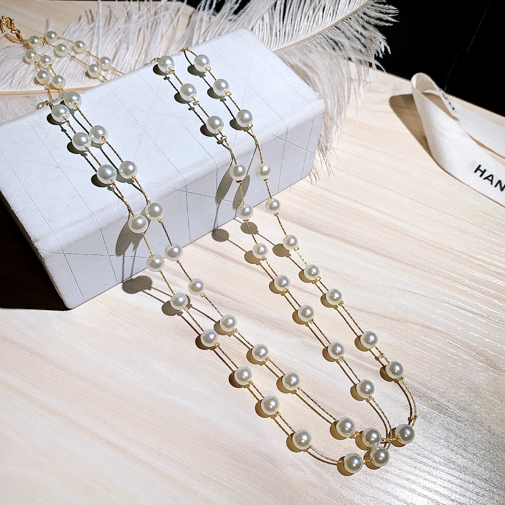 Collar elegante de doble capa con perlas de imitación mujer_voghion.com