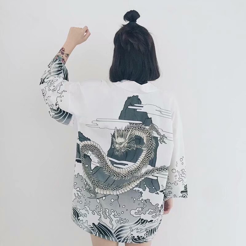 汉服夏季中国风bf韩版百搭古着和服宽松开衫七分防晒衣学生外套女