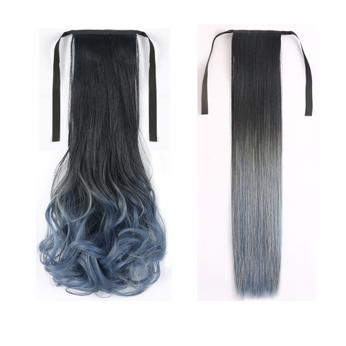 Wig ponytail women's strap-on gradient straight ponytail bundled high-temperature silk gradient pear blossom curly ponytail manufacturer wholesale
