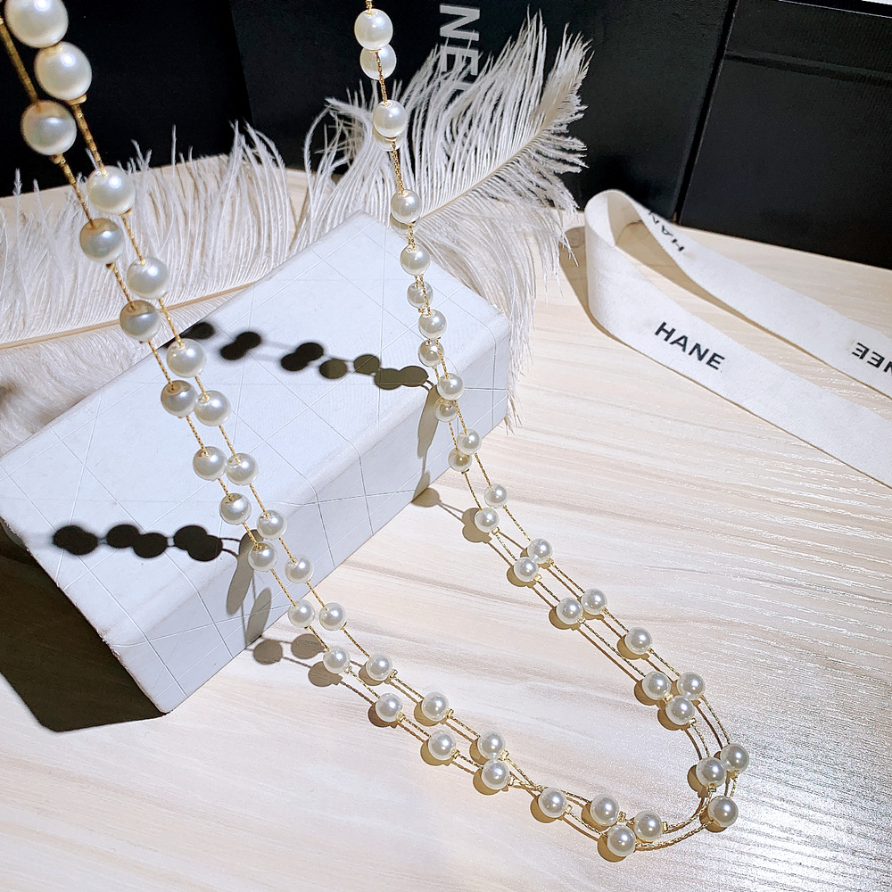 Collar elegante de doble capa con perlas de imitación mujer_voghion.com