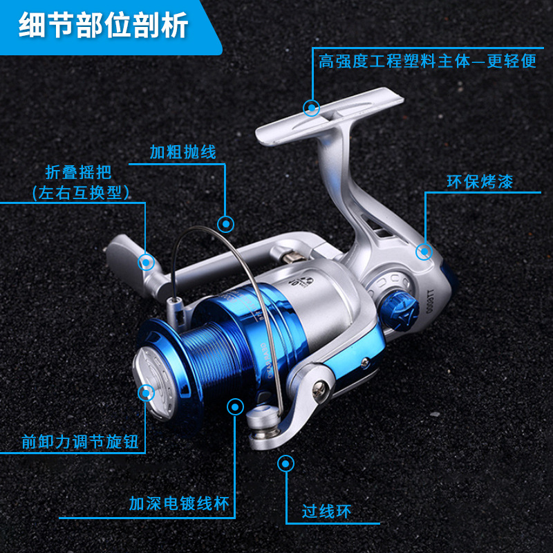 Golden Shark King TT tipo azul 1000-7000 cabeza de plástico rueda giratoria Carrete de pesca Rock Rod rueda de mar rueda de polo carrete de pesca artes de pesca