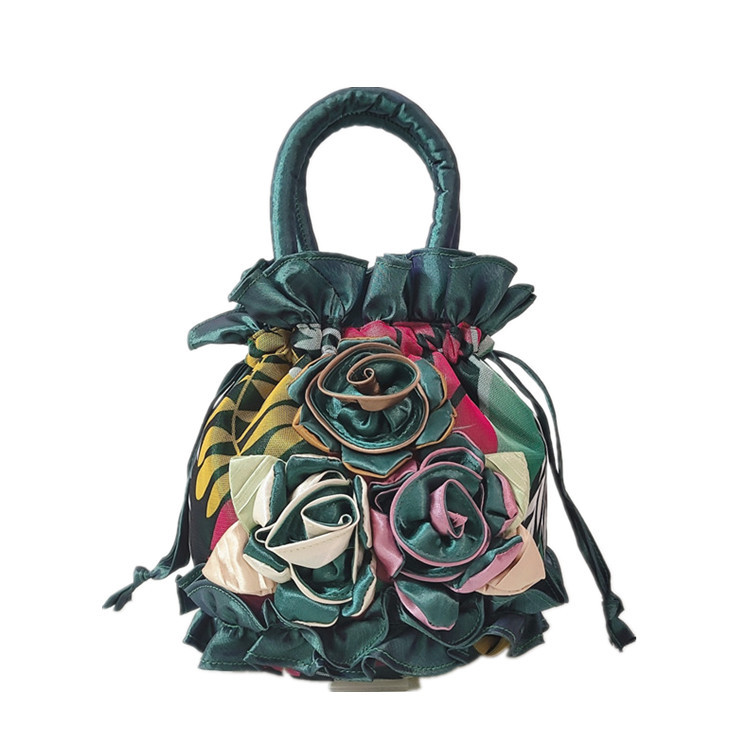Bolso del teléfono móvil bolso de flores de encaje estilo étnico cubo cordón bolsa de tela bolso de las mujeres bolso de noche bolso hanfu hecho a mano