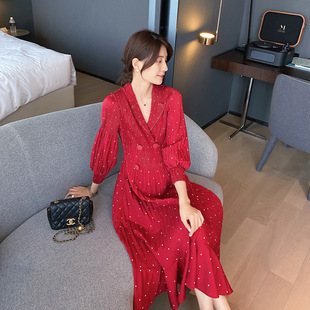 Real-Price Maternity Wear 2024 Spring Style Polka Dot Fashion Dress Trendy Mom Slimming Look Korean Style Maternity Dress