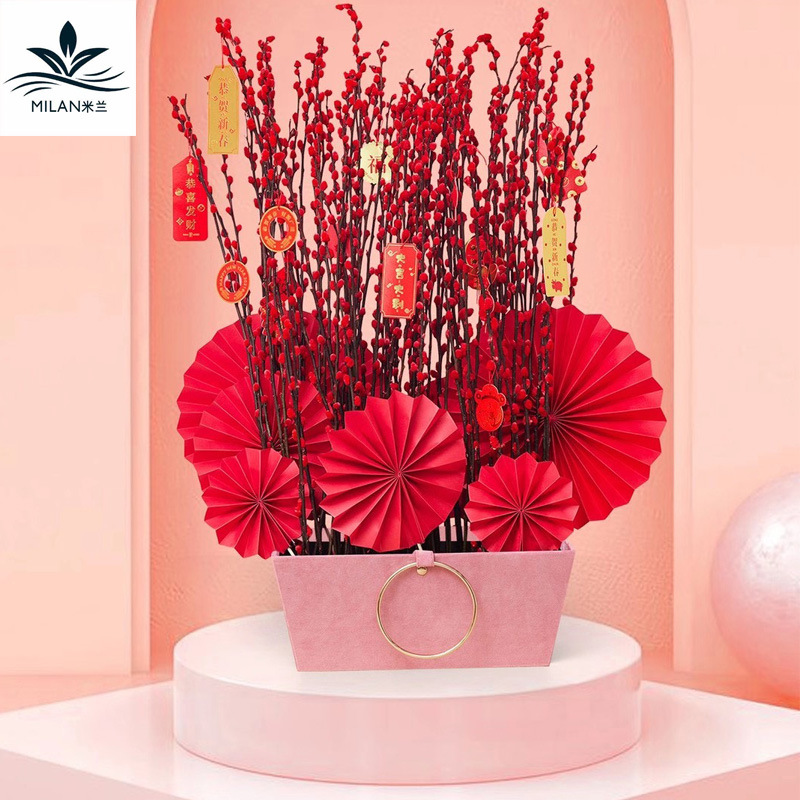 Ventilador plegable floral ventilador de papel material de embalaje de flores Año Nuevo bendición barril Decoración Accesorios apertura cesta de flores Bouquet decoración bendición ventilador