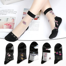 四季棉底水晶丝袜中筒女士玻璃丝透明性感丝袜女防滑卡丝厂家批发