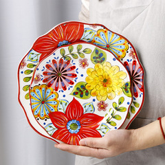 歐美客美式盤子陶瓷盤子西餐盤手繪牛排盤大盤田園風餐具菜盤圓盤