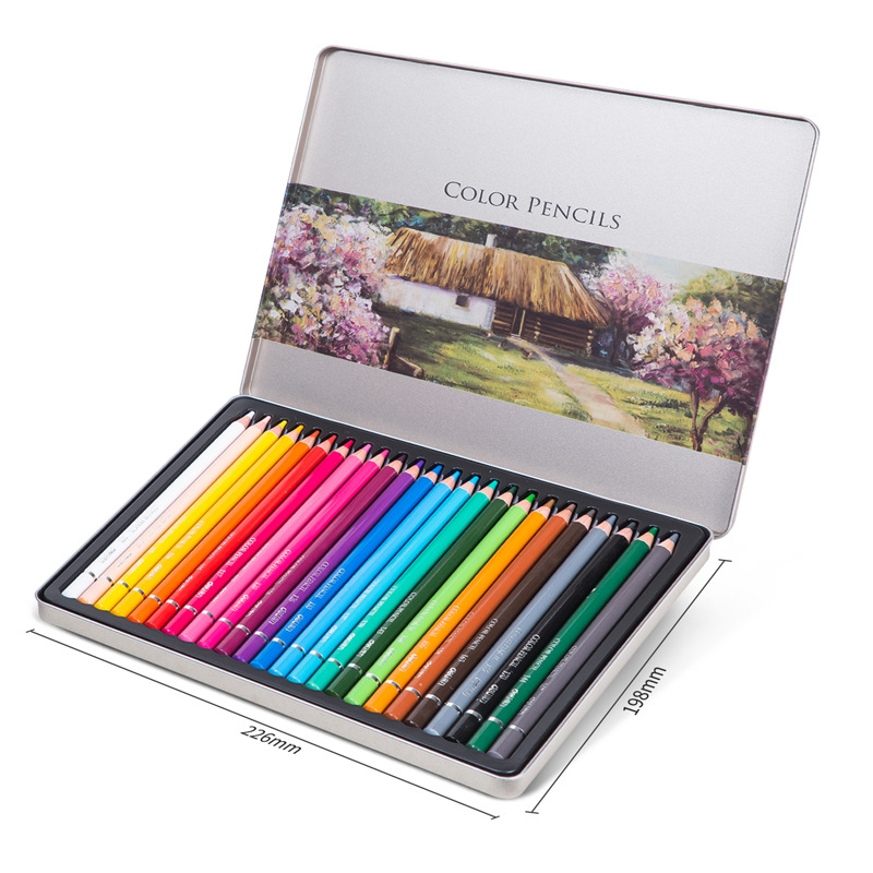 Lápices de colores a base de aceite Deli para niños y estudiantes, bolígrafos de dibujo en caja de lata 6566