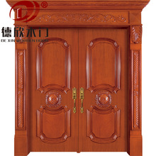 复古典雅雕花原木双开木门豪华烤漆木门双开别墅实木大门设计加工