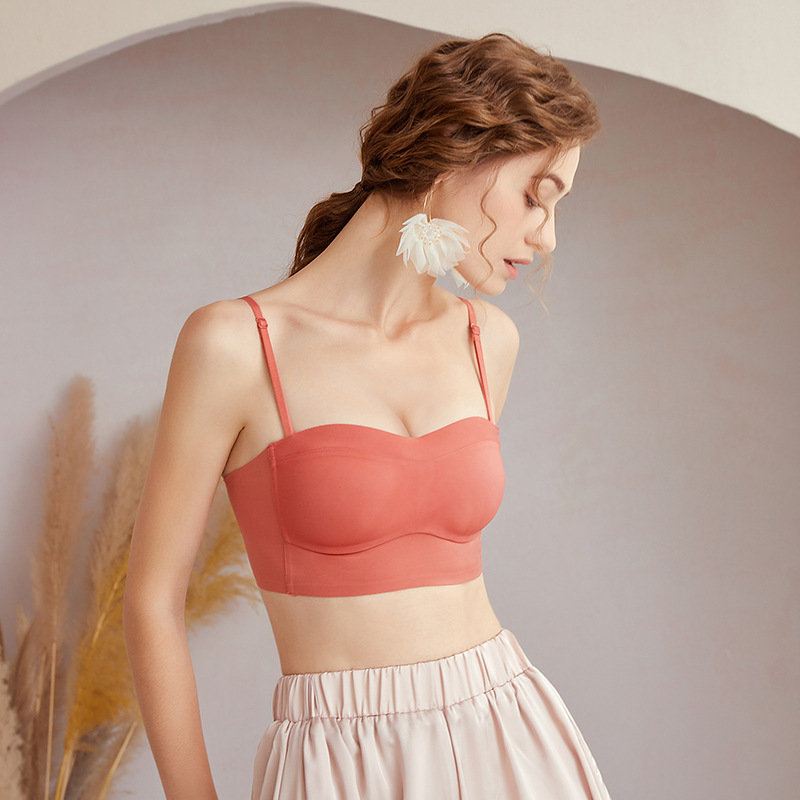 High-Quality Spaghetti Strap Tube Top Bra for Women, Anti-Exposure, Pure Desire Style, Small Camisole Bra, Seamless, Wire-Free, Dress Bra