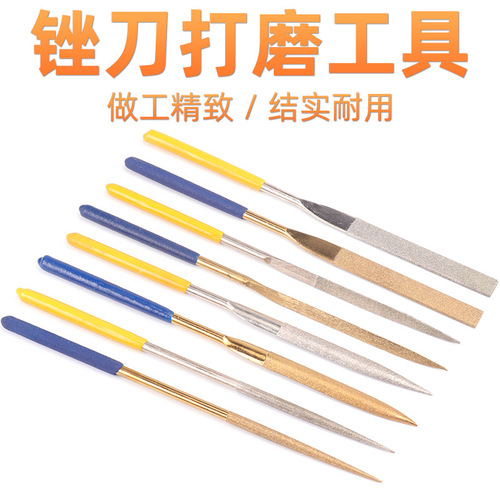 Small woodworking diamond file woodworking handle frosted triangle set universal 6-piece set pointed woodworking file three-piece set