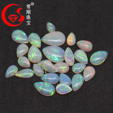 天然澳洲澳宝水滴梨形平底素面强火彩不变种 高档K金镶嵌欧泊DIY