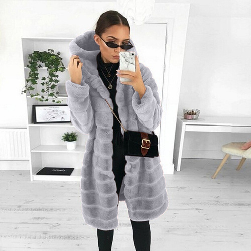 Cross-border loose autumn and winter large size new Korean version rabbit plush thickened hooded women's imitation mink fur jacket Europe and America