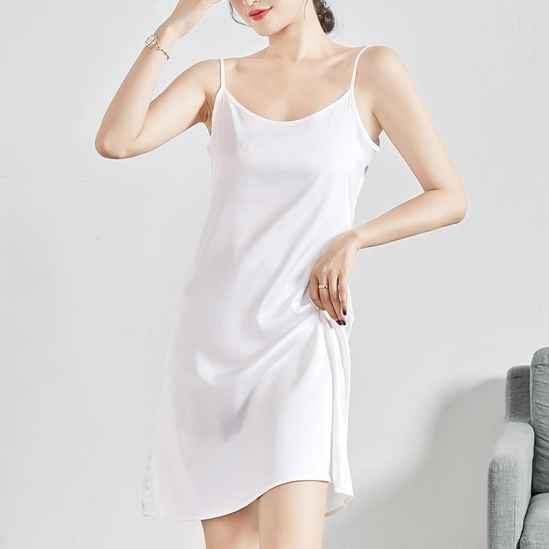 Underskirt women's spring and summer mid-length nightdress with round neck underskirt anti-transparent slip dress artificial silk satin dress