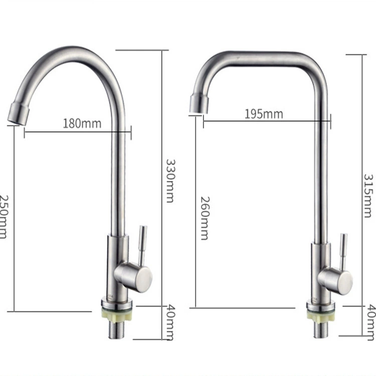 Wall -entry 304 stainless steel brushed kitchen single cold water faucet 360 -degree rotation washing basin water tank kitchen dragon head