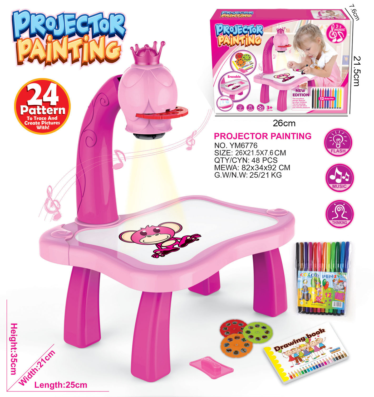 Tablero de dibujo con proyector infantil, diseño de ciervo, juguete creativo