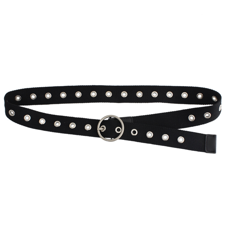 Cinturón de lona ancho de agujero de aire completo de las mujeres ins Estilo negro personalidad Hipster pantalones decorativos cinturón hombres todos-Match 3 estilos