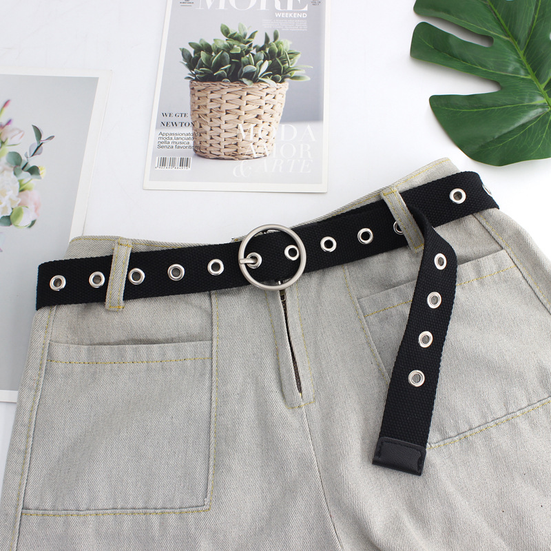Cinturón de lona ancho de agujero de aire completo de las mujeres ins Estilo negro personalidad Hipster pantalones decorativos cinturón hombres todos-Match 3 estilos
