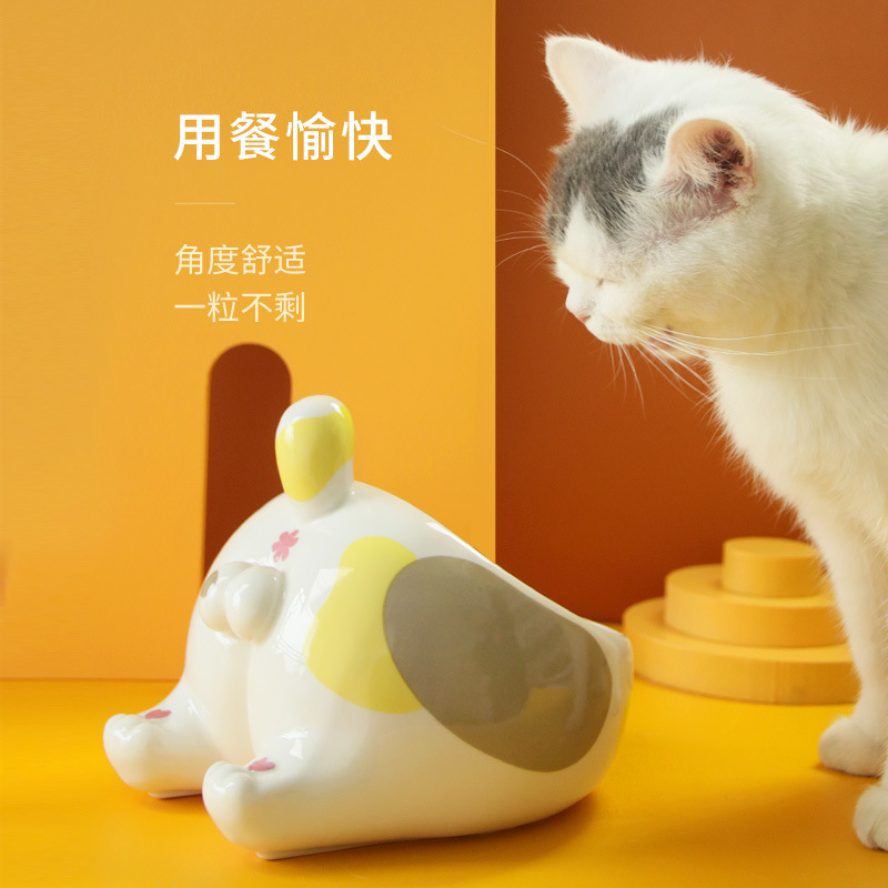 Spot New Product Butt Egg Pet Bowl Ceramic Cat Bowl Protects Cervical Vertebrae Easy to Clean Tall Pet Food Bowl Cat Food