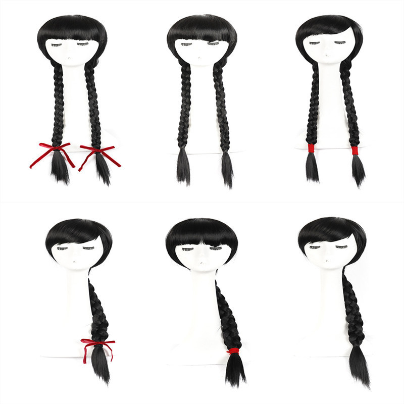 Fashion Retro Lengthened Qi Oblique Bangs Twist Ponytail Full Head Tiemei Drama Stage Performance COS Wig