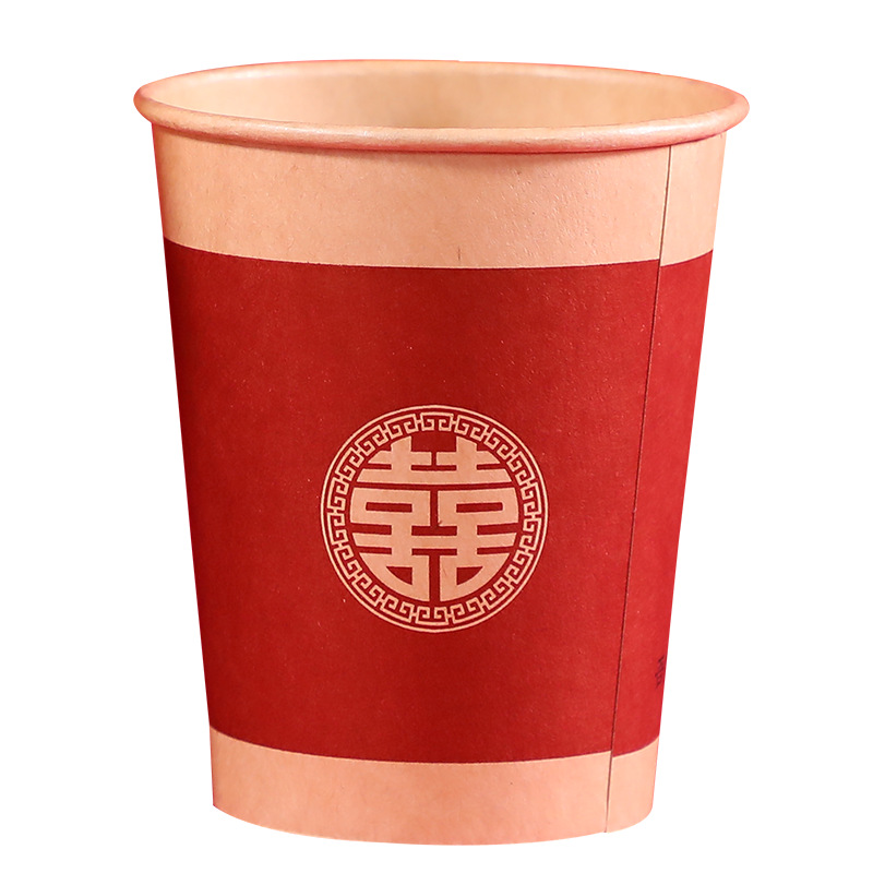 Tamaño engrosado color natural no escaldado taza de papel de boda suministros de boda pulpa de madera cruda taza de papel banquete de boda taza de papel desechable