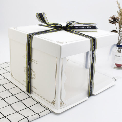 New internet celebrity Barbie translucent cake box 6/8/10/12 inch heightened birthday cake baking packaging box