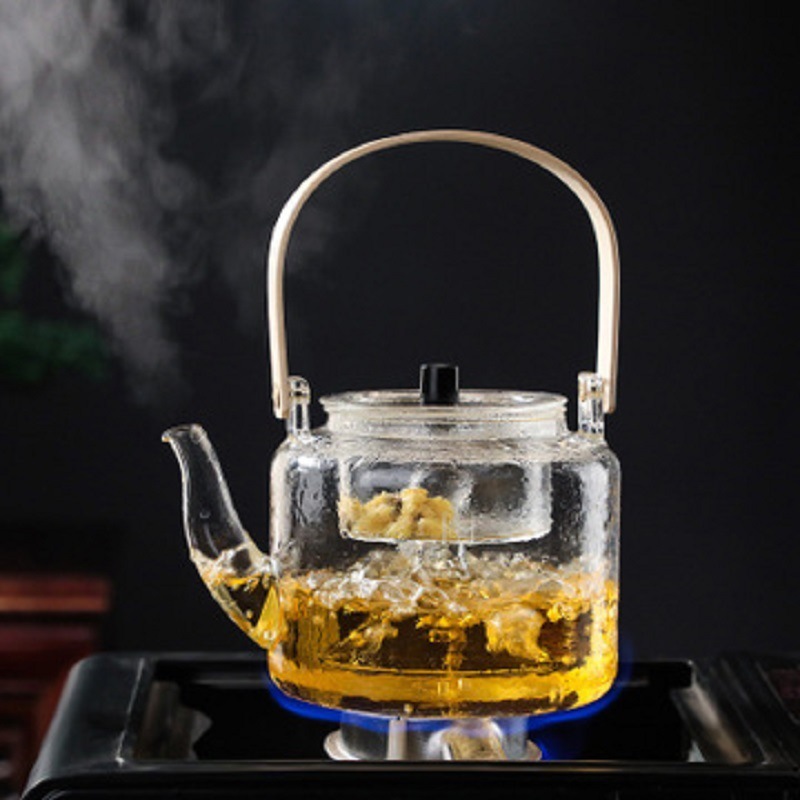 Estufa eléctrica de cerámica cocina de doble propósito tetera de bambú mango olla de haz hogar olla de vidrio de borosilicato patrón de martillo olla juego de cocina de té