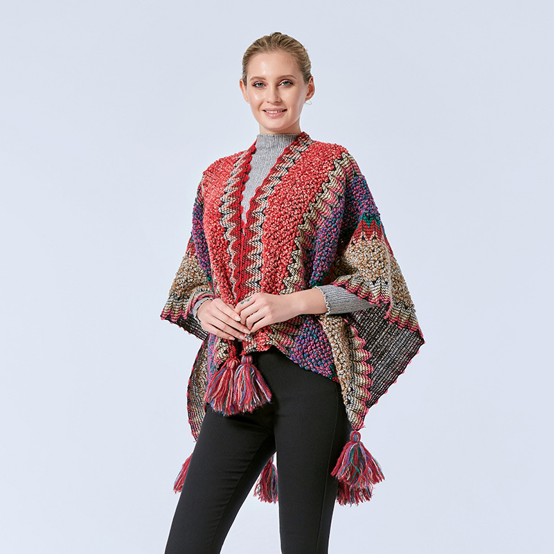 Demi-season ethnic retro knitted scarf with tassels