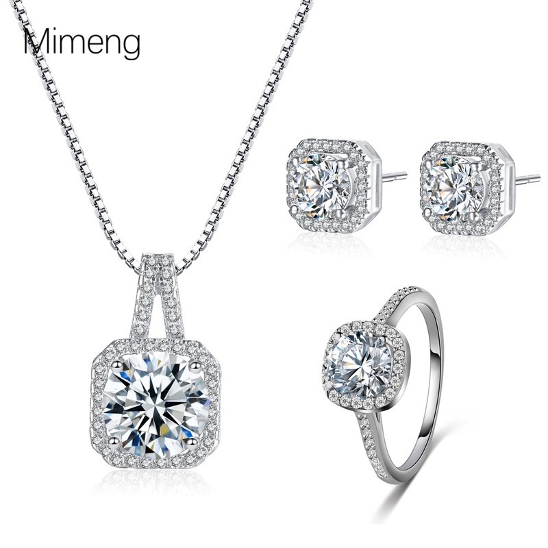 Amazon transfronterizo nuevo anillo de circón cuadrado simple moda de gama alta pendientes personalizados collar de las mujeres de tres piezas